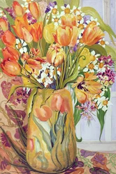 Tulipani e narcisi in un vaso Art Nouveau